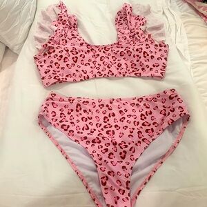 Pink /Brown Cheetah two piece Bikini with ruffles. New without tags.size XL 1X
